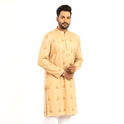 Brown Color Panjabi With Embroidered Design