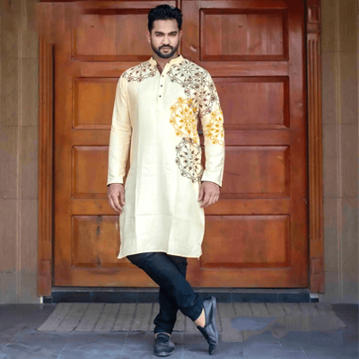 Men's Stylish Brown Color Cotton Panjabi With Gorgeous Design