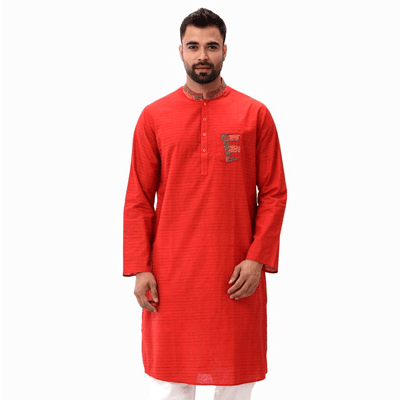 Red Color Endy Embroidered Panjabi for ment